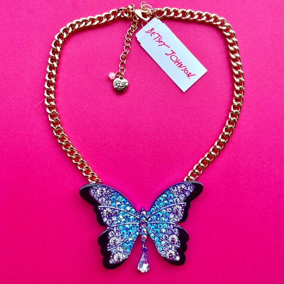 NWT Betsey Johnson Purple Butterfly Necklace - All A Flutter - Thick Gol… - Picture 4 of 13